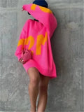 Women Letter Print Sweaters Casual Long Sleeve O-Neck Knitted Pullover Fashion 2022 Autumn Winter Lady Oversized Jumper
