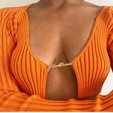 2022 Knitted Long Sleeve Crop Top Women 2022 V-Neck Open Front Sexy Woman T-Shirts Club Party Y2K Top Spring Autumn Cropped