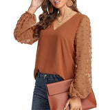 Women Blouse 2022 Spring Fashion V Neck Long Sleeve Elegant Office Work Shirts Tops Lady Plus Size Casual Chiffon