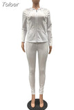 Two Piece Set Women Long Sleeve Hooded Zipper Pockets Workout Jacket and Fitness Legging Active Wear Stretchy Slim