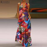 Printed Maxi Dress ZANZEA 2022 Women's Sundress Casual Summer Long Vestido Female V Neck Party Robe Femme Linen Dress