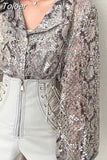 Print Sequined Blouse Glitter Ladies Top Long Sleeve Button Down Shirt For Women Autumn Blouse Korean Fashion Shorts