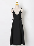 Black Bowknot Sling Dress For Women Sexy Backless Hollow Out High Waist A Line Evening Party Dress Female 2021