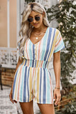 Stripe V-Neck Smocked Waist
