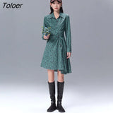 Women Dress 2022 Spring Long Sleeves Polo Collar Asymmetrical Waist Design Floral Elegant Vintage