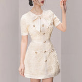 TWOTWINSTYLE Solid Two Piece Set Womens Round Neck Short Sleeve High Waist Minimalist Mini Dresses Female Summer Clothing