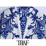 Women Chic Fashion Totem Print Asymmetric Blouses Vintage Long Sleeve Side Vents Female Shirts Chic