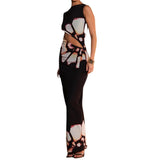 Toloer New Fashion Retro Print Sleeveless Hollow Out Sexy Slim Stitching Dress Children-Outfit