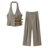 2025 New Belt With Neck Neck Vest Style Blouse + Trousers