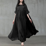 ZANZEA 2022 Vintage Summer Maxi Dress Women's Pleated Sundress Half Sleeve Long Vestidos Female Casual O Neck Robe