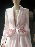 Toloer Summer New Fashion V-Neck Stereo Rose Splicing Design Sense Suit High Waist Pleated Skirt Suit-Outfit