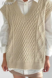 V Neck Women Sweater Vest Pullover Designed Twisted Casual Fall Loose Female Waistcoat Sleeveless Fashion