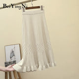 High Waist Skirts Womens Solid Plaid Vintage Casual Sweater Knitted Skirt for Woman Elastic Retro Skirt Faldas