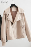 MODA 2023 Women Chic Pu Faux Leather Jackets Coat Spring Autumn Style Motorcycle Biker Jacket Female Oversized