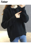 Fashion 2023 Autumn Winter Knit Hooded Solid Color Pullovers Korean Style Thick Sweater Women Knitwear Clothes Blue