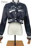 Student Cropped Baseball Bomber Coat Casual Single Breasted Long Sleeve Jackets Streetwear Oversize Letterman