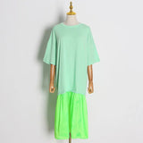 Elegant Patchwork Hit Color Dress Women O Neck Half Sleeve Oversize Casual Midi Dresses Female 2020 Summer