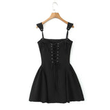 Black Tie Up Strap Corset Mini Dress-Outfit