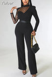 White Polka Dot Mesh Women's Jumpsuit Office Lady Business Workwear Long Sleeve Straight Overalls Spring Autumn