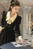 Piece Dress Set Women Casual Elegant Vintage Black Midi Dress Korean Clothes Y2k Crop Top Short Coats + Skirt 2023 Spring