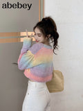 2022 Knitted Cardigan Button Up Korean Cute Sweaters Cropped Cardigan Women Kawaii Crop Sweater Knitting Top