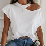 Shoulder O-neck Short Sleeve Women's Tshirt Loose Solid Ovesize Ladies Tshirts 2021 Fashion Casual Women Summer Clothes