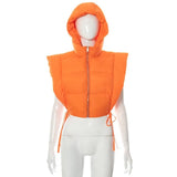 Sisterlinda Cardigan Hooded Tops Women Y2K Coats Lace Up Side Bandage Zipper Short Bubble Puffer Jacket Autumn Female