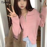 Women Solid Zipper Fashion Leisure All-match Spring Retro Simple Sweet Cute New Long Sleeve Clothes Soft