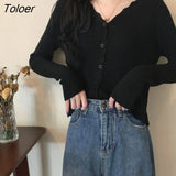 Cardigan Women Long Sleeve Slim Solid Color Knitted Simple V-neck Sweaters Elegant Outerwear Female Spring Fall
