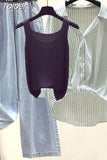 Chiffon Shirt Elastic Waistcoat Wide Leg Jeans Three-piece Elegant Women Pants Set Summer Outfits Street