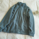 Embroidery Zip Up Fleece Jacket-Outfit