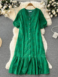 Hollow Out Women Fashion Long Dress Short Sleeve High Waist Lady Bodycon Dresses Chic Korean Vestidos Solid