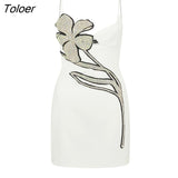 Floral Women Dress Bandage Bodycon Elegant Rhinestoned Patchwork Sleeveless Party Evening Club Mini Dresses Summer