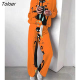 High Neck Knit Wide Leg Pants Suits Two-piece Set 2023 Autumn Winter New Printed Long Sleeve Women's Tops +