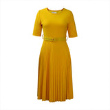 Dress Women's Dress 2025 Summer Short Sleeve High-Waisted Yellow Folded Dress African Large-Size