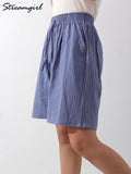 Length Cotton Linen Shorts Women Summer 2022 Elastic Waist Basic Short Pants Linen Loose Women's Bermuda Shorts For