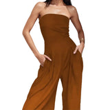 2025 New Women's Sleeveless Sexy Solid-Colored Broad-Legged Trousers