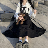 Gothic Lolita Long Skirt Women Harajuku Ruffle Strap Black Skirt High Waist Soft Girl Japanese Kawaii Streetwear