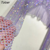 Sparkly Crystal T-shirts Women O-Neck Hollow Out Sexy See Through Tank Tops Night Partywear Crop Shirts Tee Y2K Tops