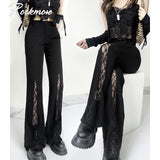 Rockmore Lace Patchwork High Waist Flare Pants Women Streetwear Casual Trousers Mom Joggers Gothic Vintage Fashion
