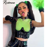 Rockmore Gothic Bright Leather Corset Women Punk Style Crop Tops Belt Buckle Corselet Wear Out Bustiers Streetwear Tank Top