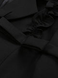 Fashion Women's Dress Solid Color Long Sleeve Patchwork Gauze Knee-length High Waist Bow Lace Dress Summer 2023 New
