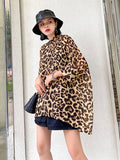 Women Leopard Print Big Size Chiffon Blouse New Stand Collar Three-quarter Sleeve Shirt Fashion Spring Summer 2023