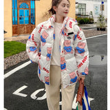 Cute Bear Full Print Loose Warm Jacket Hooded Street Casual Long Sleeve Zip Cardigan Kawaii Sweet Woman Coat 2022
