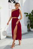 Women's Fashion Slanted Shoulder Bow Set Open Large Pendulum Dress Two Sets Of
