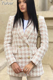 MODA 2023 Autumn Women Vintage Textured Plaid Blazer Ladies Fashion V Neck High Street Slim Blazer Female Chic Outwear