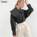 Ruffle White Women Blouse Peter Pan Collar Cotton Button Up Shirt Women Tops 2023 Fashion Loose Puff Sleeve Shirts