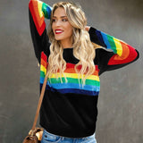 2022 Blouses Sweatshirt Female Rainbow Print Crew Neck Long Sleeve Loose Casual Winter Pullover Sweatshirts