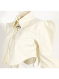 Casual Fashion Women's Shirt Lapel Sleeves Petal Sleeve Metal Button Solid Color Two Pieces Blouse Female Autumn 2023