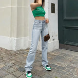 High Waist Stretch Skinny Jeans Blue-Outfit